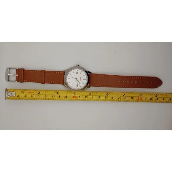 Titan TCS50 DJ898 Date Analog Brown Leather Band Energy India Corporate new bat